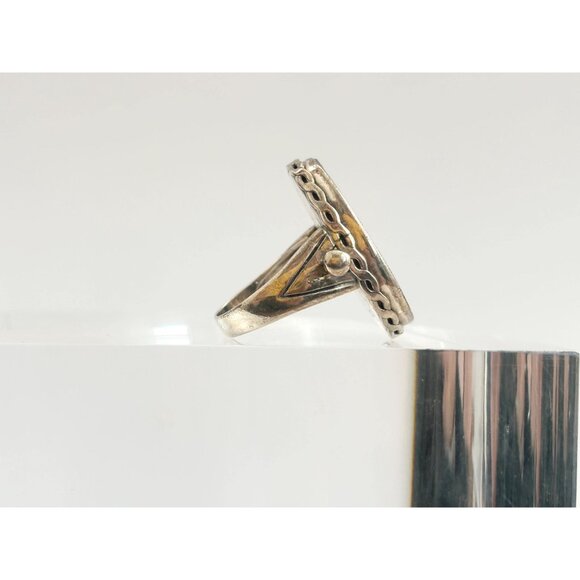 Natural Abalone Oval Southwest Split Shank 925 Sterling Silver Vintage Ring sz 8 - Picture 4 of 13